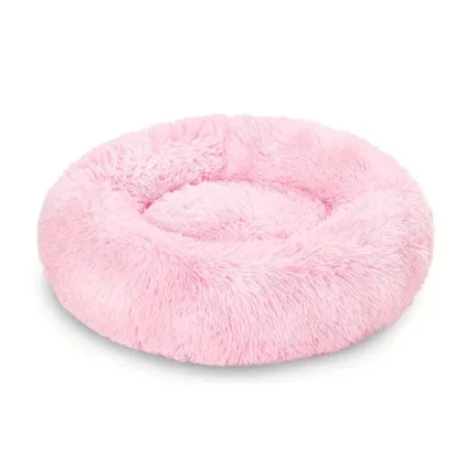 Cama puff para perros rosada jaspeada