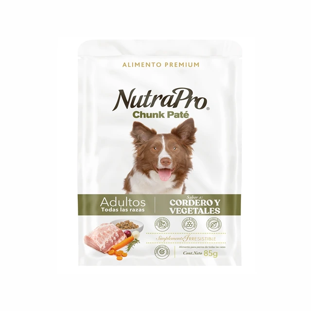 Chunk cordero y vegetales Alimento húmedo Chunk para perro adulto sabor a cordero y vegetales